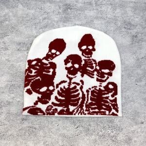 grunge punk red and white skeleton beanie